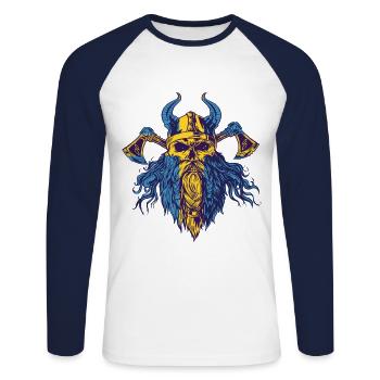 vikings swedish sweden flagg Geburtstags Geschenk - Unisex Baseballshirt langarm - Weiß/Navy - Vorne - Nik (191cm)