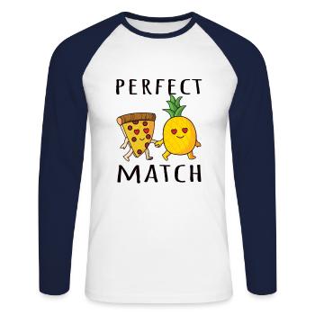 Pizza Hawaï Ananas Pizza Manger - T-shirt baseball manches longues Homme - blanc/marine - Devant - Nik (191cm)