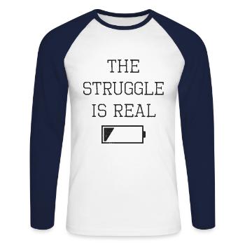 Battery empty saying - Unisex Long Sleeve Baseball T-Shirt - white/navy - Front - Nik (191cm)
