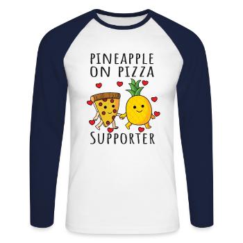 Pizza Hawaï Ananas Pizza Manger - T-shirt baseball manches longues Homme - blanc/marine - Devant - Nik (191cm)