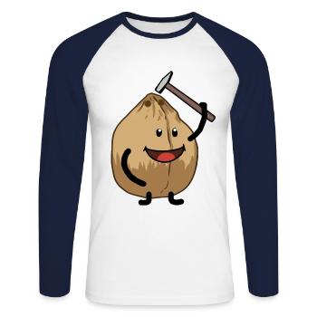 Kokosnuss Hammer knacken Nuss Speise - Unisex Baseballshirt langarm - Weiß/Navy - Vorne - Nik (191cm)