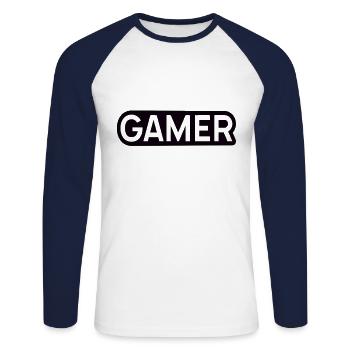 Gaming - Unisex Baseballshirt langarm - Weiß/Navy - Vorne - Nik (191cm)