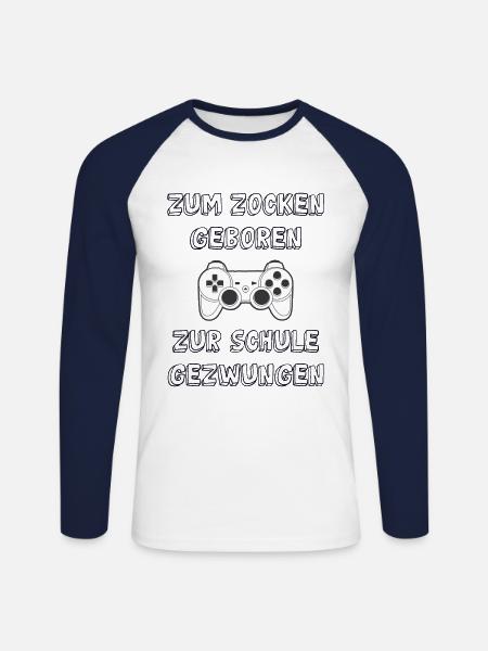 Zocken Schule Spruch - Unisex Baseballshirt langarm - Weiß/Navy