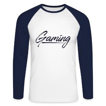 Gaming - Unisex Baseballshirt langarm - Weiß/Navy - Vorne - Nik (191cm)