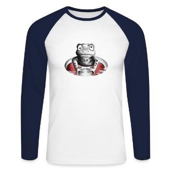 Frosch mit Schwimmring - Unisex Baseballshirt langarm - Weiß/Navy - Vorne - Nik (191cm)