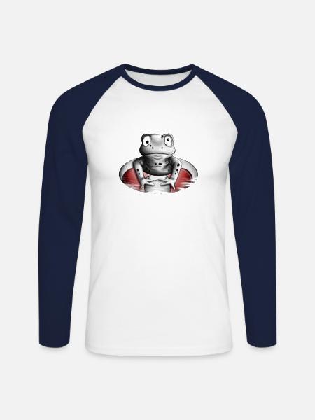 Frog with swimming ring - Unisex Long Sleeve Baseball T-Shirt - white/navy