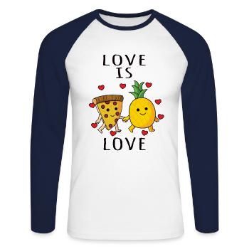 Pizza Hawaï Ananas Pizza Manger - T-shirt baseball manches longues Homme - blanc/marine - Devant - Nik (191cm)