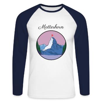 Hiking Matterhorn - Unisex Long Sleeve Baseball T-Shirt - white/navy - Front - Nik (191cm)