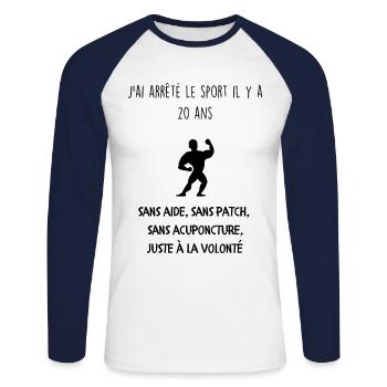 J'ai arrêté le sport - T-shirt baseball manches longues Homme - blanc/marine - Devant - Nik (191cm)