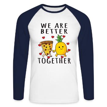 Pizza Hawaï Ananas Pizza Manger - T-shirt baseball manches longues Homme - blanc/marine - Devant - Nik (191cm)