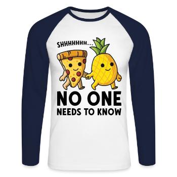 No One Needs to Know Pizza Hawaii Partnerlook - Unisex Baseballshirt langarm - Weiß/Navy - Vorne - Nik (191cm)