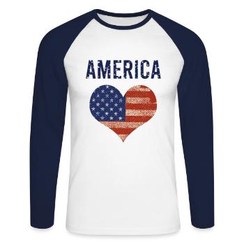 Amérique coeur - T-shirt baseball manches longues Homme - blanc/marine - Devant - Nik (191cm)