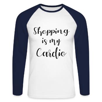 Shopping is my cardio - T-shirt baseball manches longues Homme - blanc/marine - Devant - Nik (191cm)