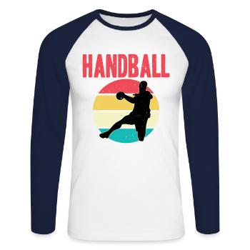 Handball rétro rétro joueur de handball vintage Ballsport - T-shirt baseball manches longues Homme - blanc/marine - Devant - Nik (191cm)