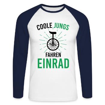 Radsport Coole Jungs Fahren Einrad Unicycle Einrad - Unisex Baseballshirt langarm - Weiß/Navy - Vorne - Nik (191cm)