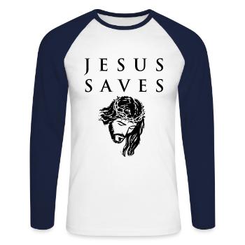 Jésus sauve T-Shirt Christian Cool Christ Church - T-shirt baseball manches longues Homme - blanc/marine - Devant - Nik (191cm)