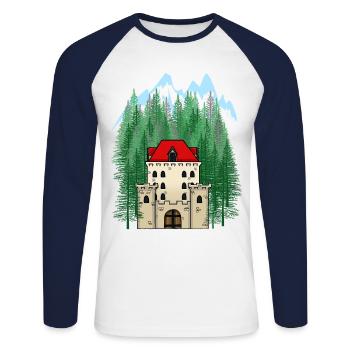 Château Historique Moyen Age Forteresse Maison du Château - T-shirt baseball manches longues Homme - blanc/marine - Devant - Nik (191cm)
