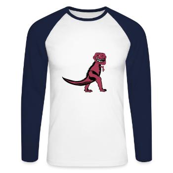 Regarder à l’intérieur Dino Retro Meme - T-shirt baseball manches longues Homme - blanc/marine - Devant - Nik (191cm)