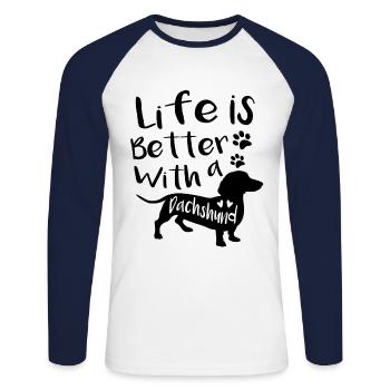 Leben ist besser mit dackel - Unisex Baseballshirt langarm - Weiß/Navy - Vorne - Nik (191cm)