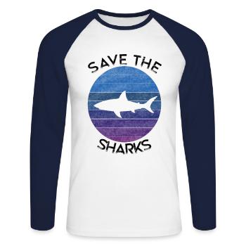 Plongée requin requin Shark Fish Rétro Vintage - T-shirt baseball manches longues Homme - blanc/marine - Devant - Nik (191cm)