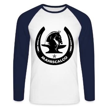 Grand design pour forgeron de chevaux Ferrant - T-shirt baseball manches longues Homme - blanc/marine - Devant - Nik (191cm)