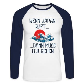 Japan - Unisex Baseballshirt langarm - Weiß/Navy - Vorne - Nik (191cm)
