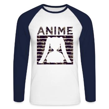 Cadeau d'anime - T-shirt baseball manches longues Homme - blanc/marine - Devant - Nik (191cm)