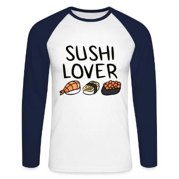 Sushi - T-shirt baseball manches longues Homme - blanc/marine - Devant - Nik (191cm)