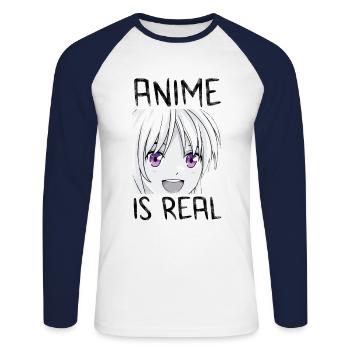 Cadeau d'anime - T-shirt baseball manches longues Homme - blanc/marine - Devant - Nik (191cm)