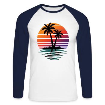 Palm Tree Retro Gift - Nature Lover Gift - Unisex Long Sleeve Baseball T-Shirt - white/navy - Front - Nik (191cm)