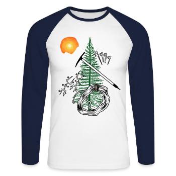 Bergsteiger Karabiner Sackleine Abseilen Gipfel - Unisex Baseballshirt langarm - Weiß/Navy - Vorne - Nik (191cm)