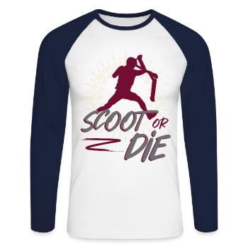 Scoot or die Stuntscooter Stunt Roller - Unisex Baseballshirt langarm - Weiß/Navy - Vorne - Nik (191cm)