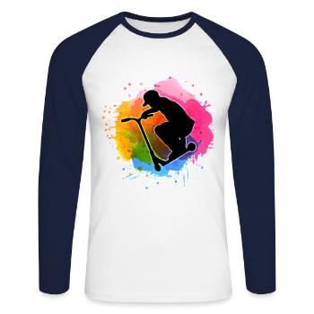 Bunt Aquarell Stuntscooter Stunt Roller - Unisex Baseballshirt langarm - Weiß/Navy - Vorne - Nik (191cm)