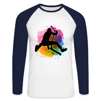 Farben Aquarell Stuntscooter Stunt Roller - Unisex Baseballshirt langarm - Weiß/Navy - Vorne - Nik (191cm)