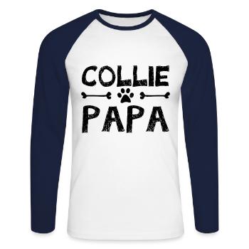 border collie Papa - Unisex Baseballshirt langarm - Weiß/Navy - Vorne - Nik (191cm)