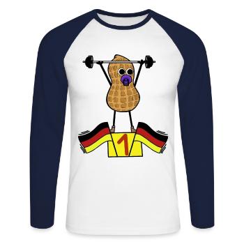 Peanut Baby Athlete Weights Training Allemand - T-shirt baseball manches longues Homme - blanc/marine - Devant - Nik (191cm)