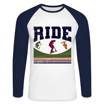 stunt roller stunt scooter scooter tretroll tretr - Unisex Baseballshirt langarm - Weiß/Navy - Vorne - Nik (191cm)