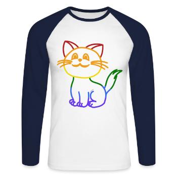 Katze LGBT Gay Pride gay Toleranz Anders - Unisex Baseballshirt langarm - Weiß/Navy - Vorne - Nik (191cm)