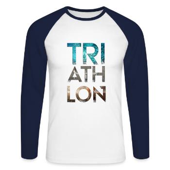 Triathlon Triathlon Natation Vélo Course - T-shirt baseball manches longues Homme - blanc/marine - Devant - Nik (191cm)