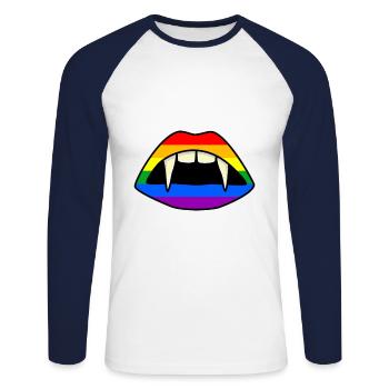 LGBT Lips Vampire Rainbow Flag Gay Pride - Unisex Long Sleeve Baseball T-Shirt - white/navy - Front - Nik (191cm)