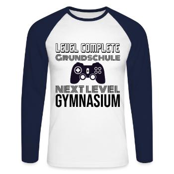 Grundschule ist vorbei Level Gymnasium - Unisex Baseballshirt langarm - Weiß/Navy - Vorne - Nik (191cm)