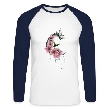 Cherry blossoms in the moonlight - Unisex Long Sleeve Baseball T-Shirt - white/navy - Front - Nik (191cm)