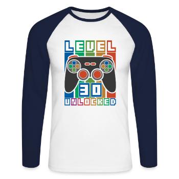 Lustige Gamer Level 30 Entsperrt 30. Geburtstagsgeschenk - Unisex Baseballshirt langarm - Weiß/Navy - Vorne - Nik (191cm)