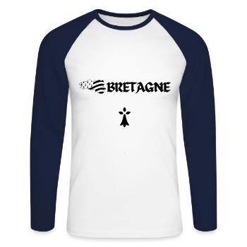 Bretagne - T-shirt baseball manches longues Homme - blanc/marine - Devant - Nik (191cm)