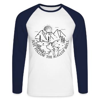 Follow The Scallop Shell Saint-Jacques De Pétard - T-shirt baseball manches longues Homme - blanc/marine - Devant - Nik (191cm)