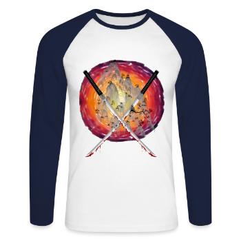 Sun Japan Mountains Swords Katana Sword Fight - Unisex Long Sleeve Baseball T-Shirt - white/navy - Front - Nik (191cm)