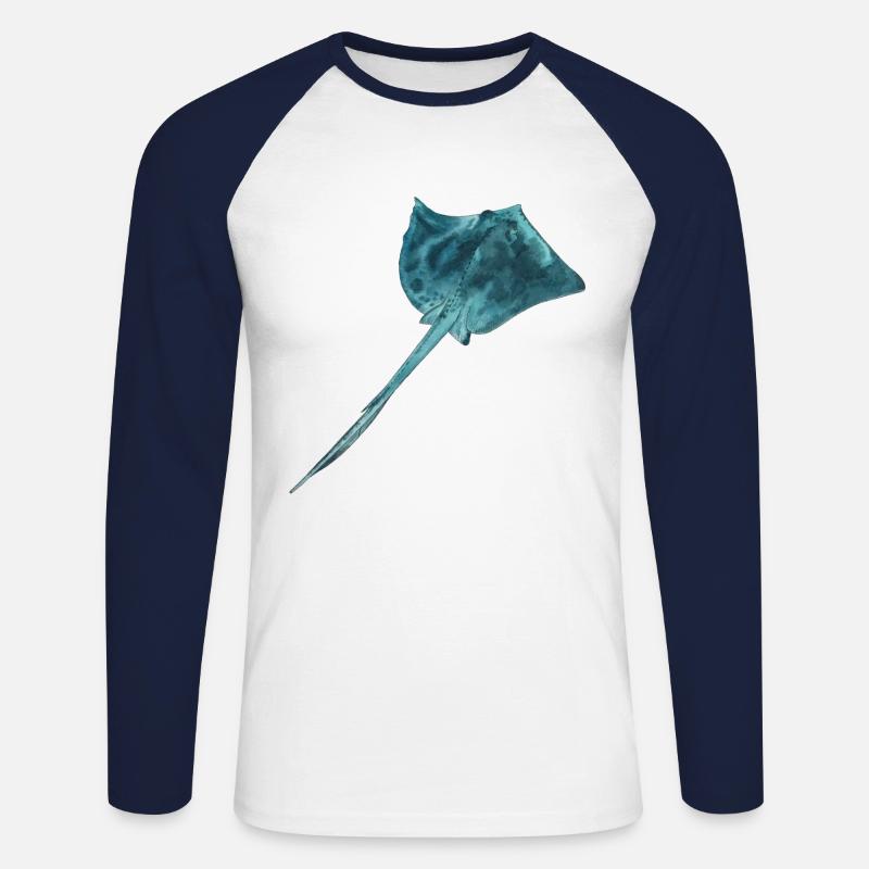 Rochen Mantarochen Stachelrochen Riff Tauchen - Unisex Baseballshirt langarm - Weiß/Navy