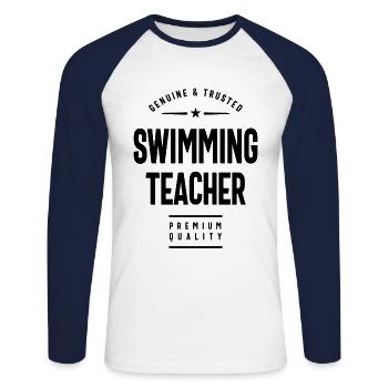 Titre drôle de travail drôle de cadeau d’enseignant de natation - T-shirt baseball manches longues Homme - blanc/marine - Devant - Nik (191cm)