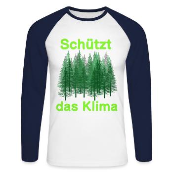 Wald Natur Wildnis Bäume Klima Naturschutz Co2 - Unisex Baseballshirt langarm - Weiß/Navy - Vorne - Nik (191cm)