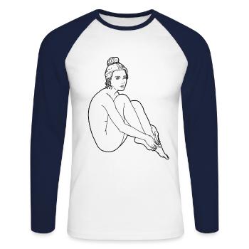 Nackte Frau Silhouette Erotik sexy Girl Sexualität - Unisex Baseballshirt langarm - Weiß/Navy - Vorne - Nik (191cm)